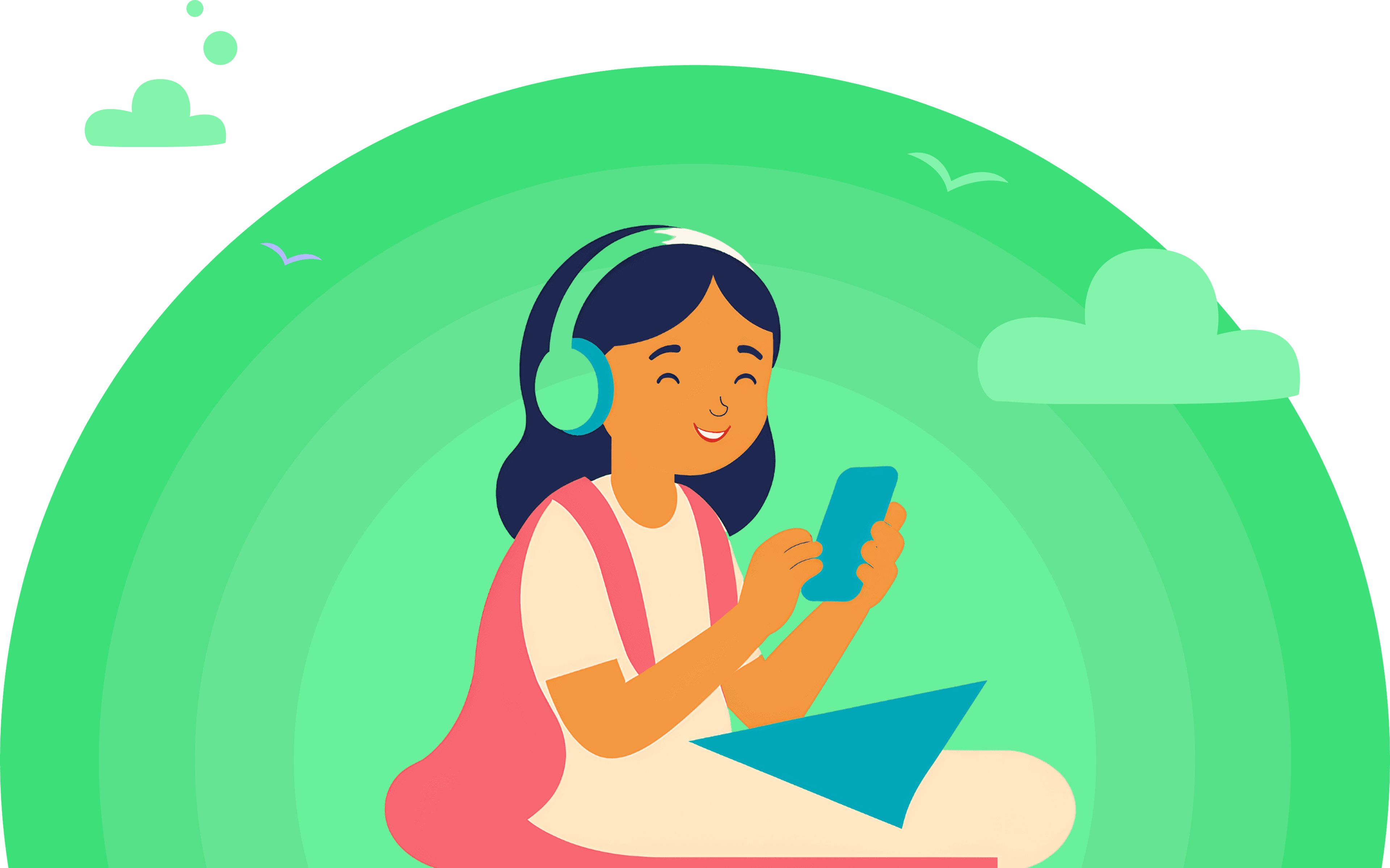 Parent and child listening together with headphones